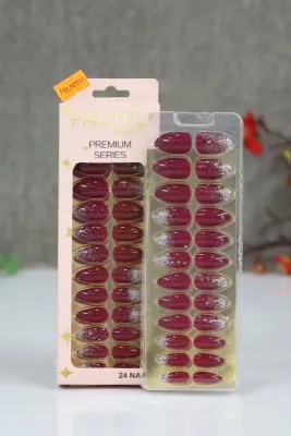 Pastel Beauty False Nails Glittery Maroon-24pcs